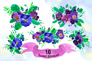 Watercolor purple Pansy flowers., an Illustration by Olgaart (Thumbnail 6 of 7)