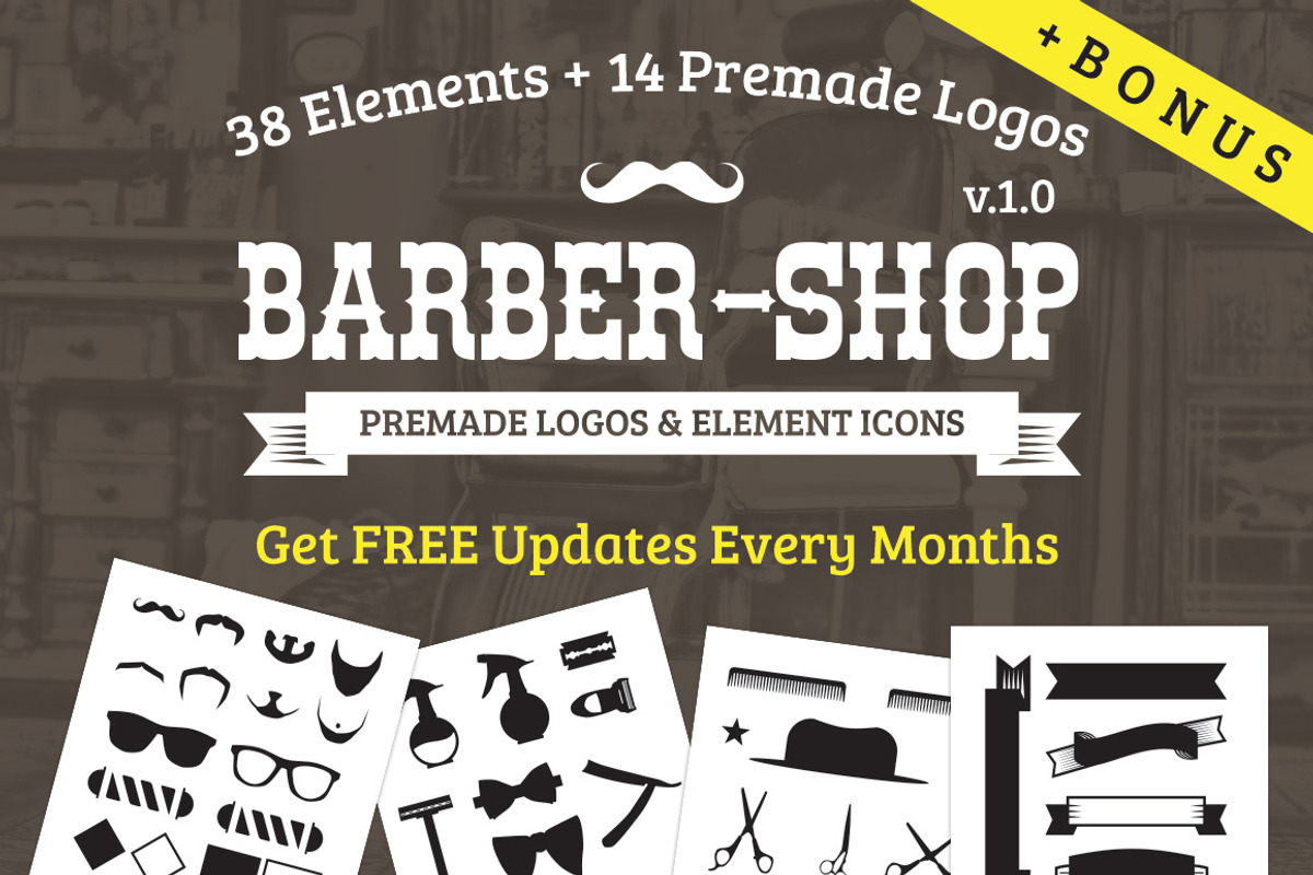 Barber Shop Logo Kit + BONUS, a Branding & Logo Template by MockUpgrade (Photo 1 of 6)