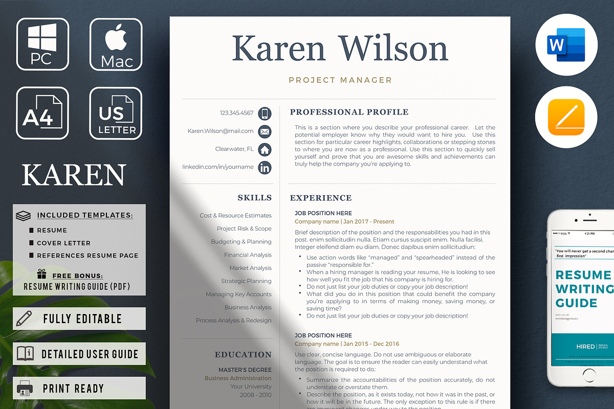 Sales Resume and Cover Letter, CV, a Resume Template by HIRED Design Studio (Photo 1 of 12)