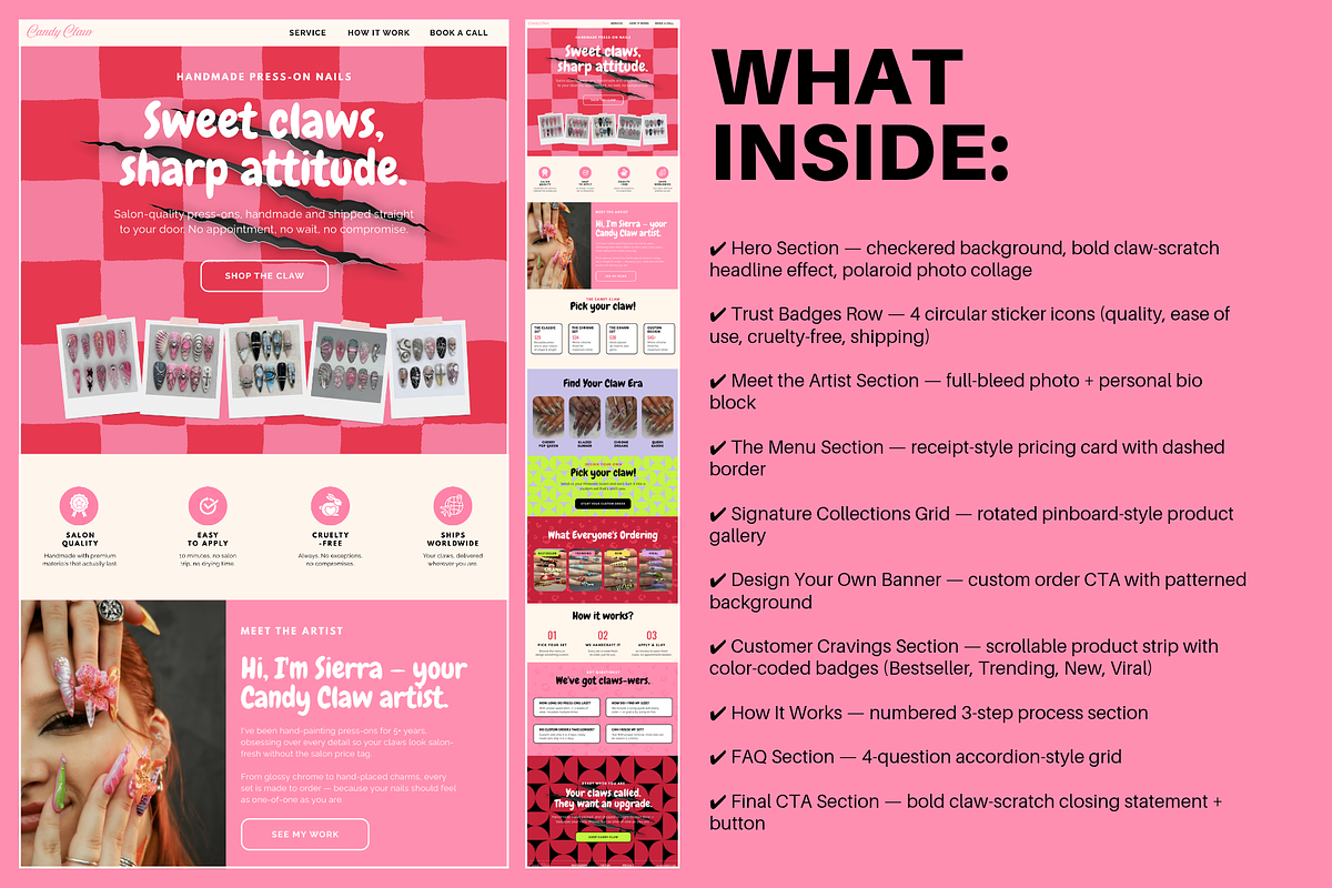 Candy Claw Nail Brand Website Design, a Landing Page Template by thecyella.co (Photo 3 of 5)