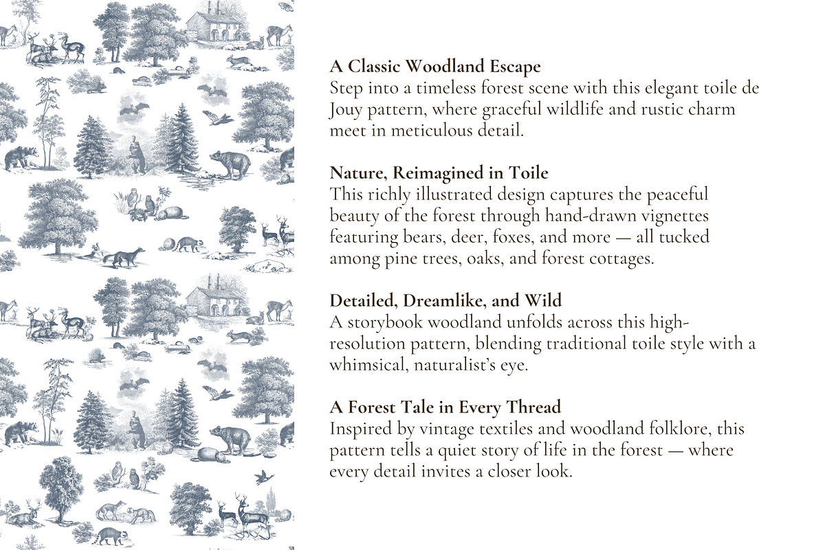 Woodland Toile de Jouy Pattern, a Pattern Graphic by Hughes Studio (Photo 3 of 7)