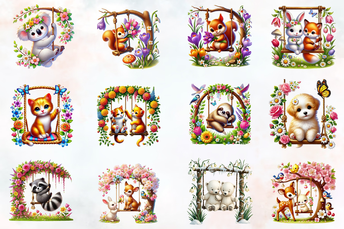 Spring Animals On Swing Clipart, an Illustration by RobertsArt (Photo 2 of 7)