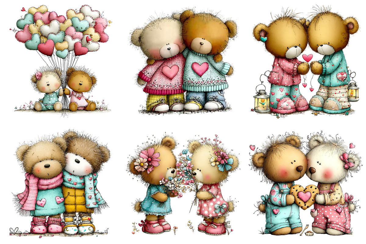 Valentine Teddy Bear Couples Clipart, an Illustration by Craft Nest (Photo 6 of 8)