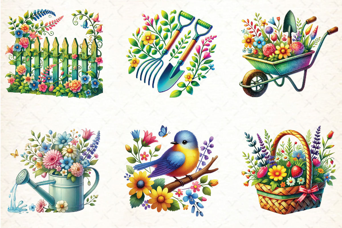 Watercolor Spring Garden Clipart, an Illustration by DreamCafeArt (Photo 3 of 4)
