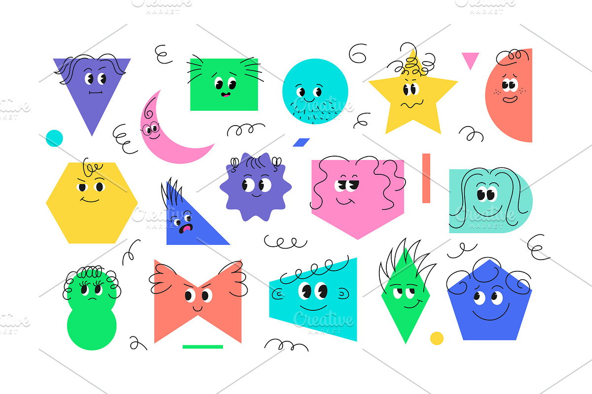 Cute geometric shapes with face, an Education Illustration by Simple Patterns