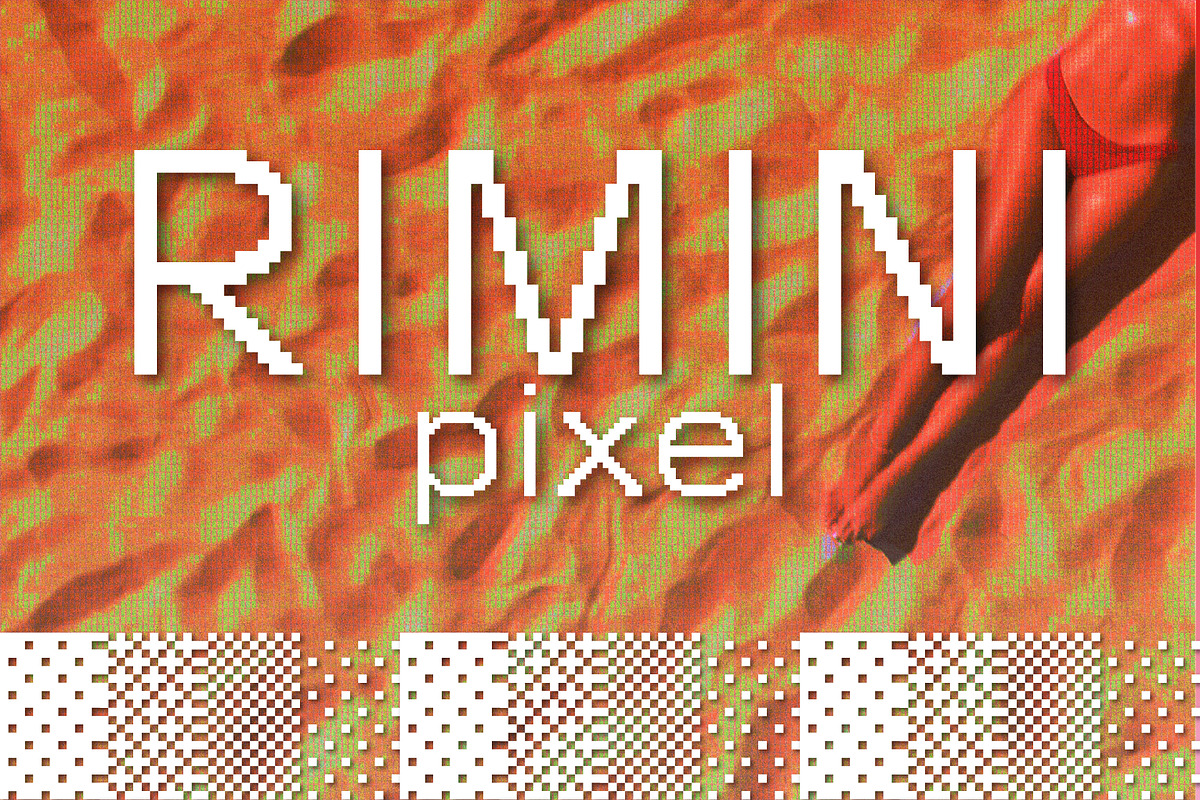 Rimini pixel - Geometric retro type, a Sans Serif Font by Gianluca_Bergo (Photo 1 of 6)