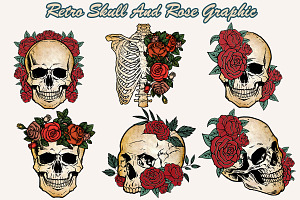 Retro Rose And Skull Graphics Bundle