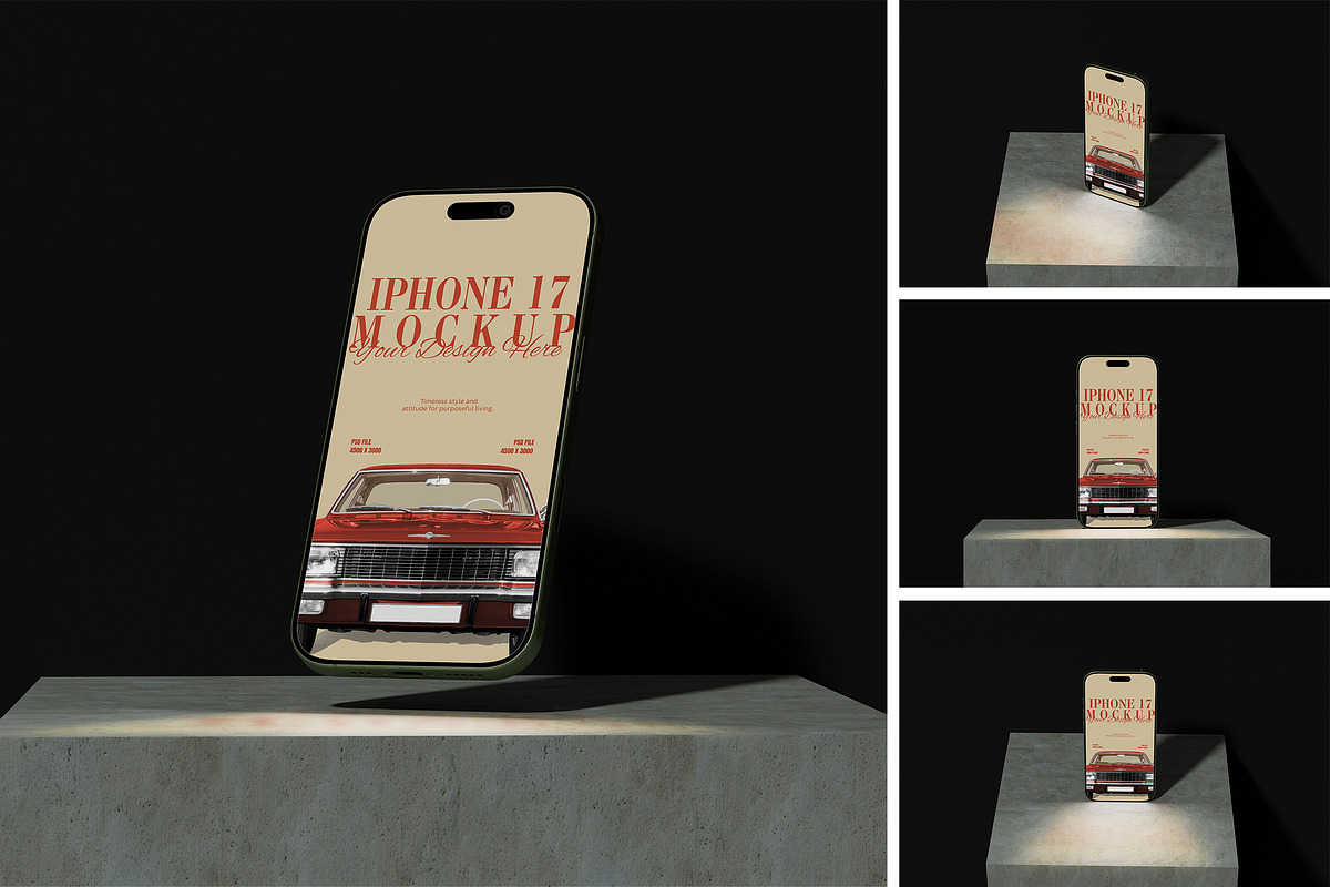 iPhone 17 Mockup, an iPhone Mockup by HanaSaka_Studio (Photo 1 of 5)