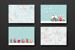 Set Of Cards In Christmas Style