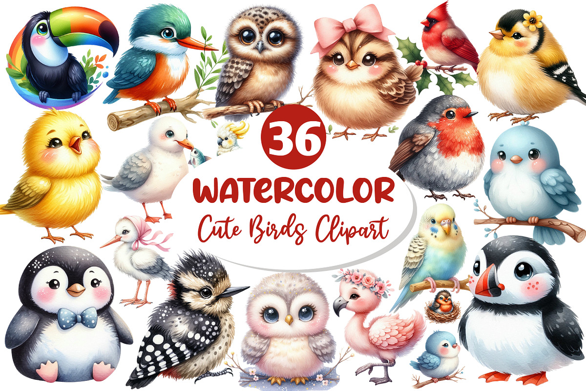 Cute Birds Sublimation Clipart PNG, an Illustration by Dream Creation (Photo 1 of 7)