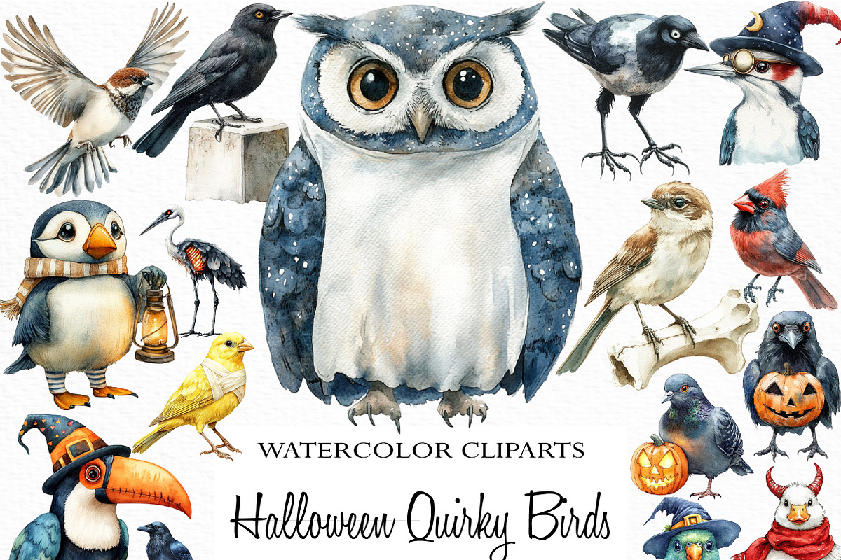 Spooky Halloween Quirky Bird Clipart, an Illustration by Craft Nest (Photo 1 of 6)