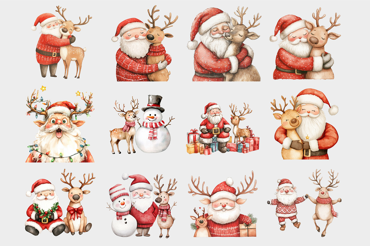 Santa and Reindeer Clipart, a Seasonal Illustration by Design Market (Photo 4 of 4)