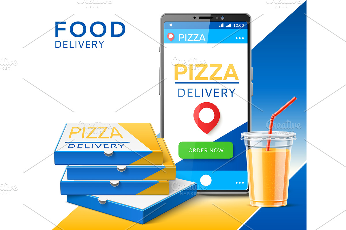 Pizza delivery. Smartphone with, a Food Illustration by Vectorbuum