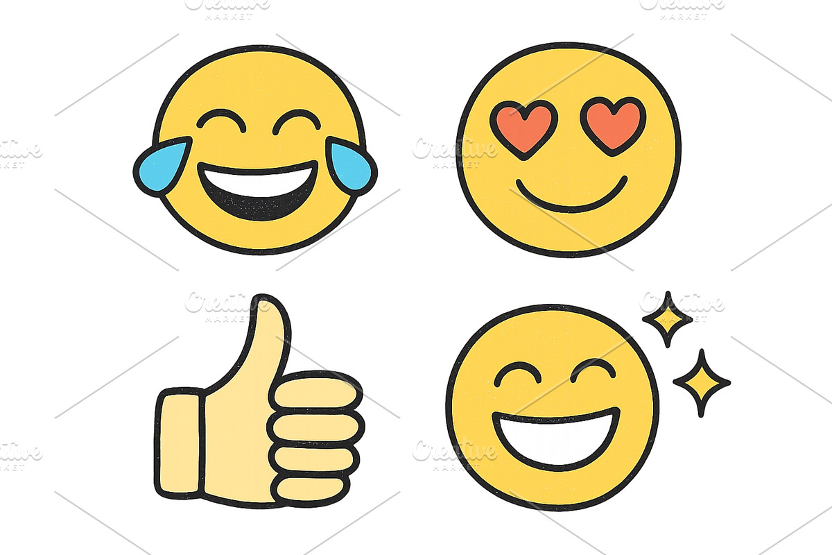 Emojis representing joy, love, and, an Illustration by ZinetroN