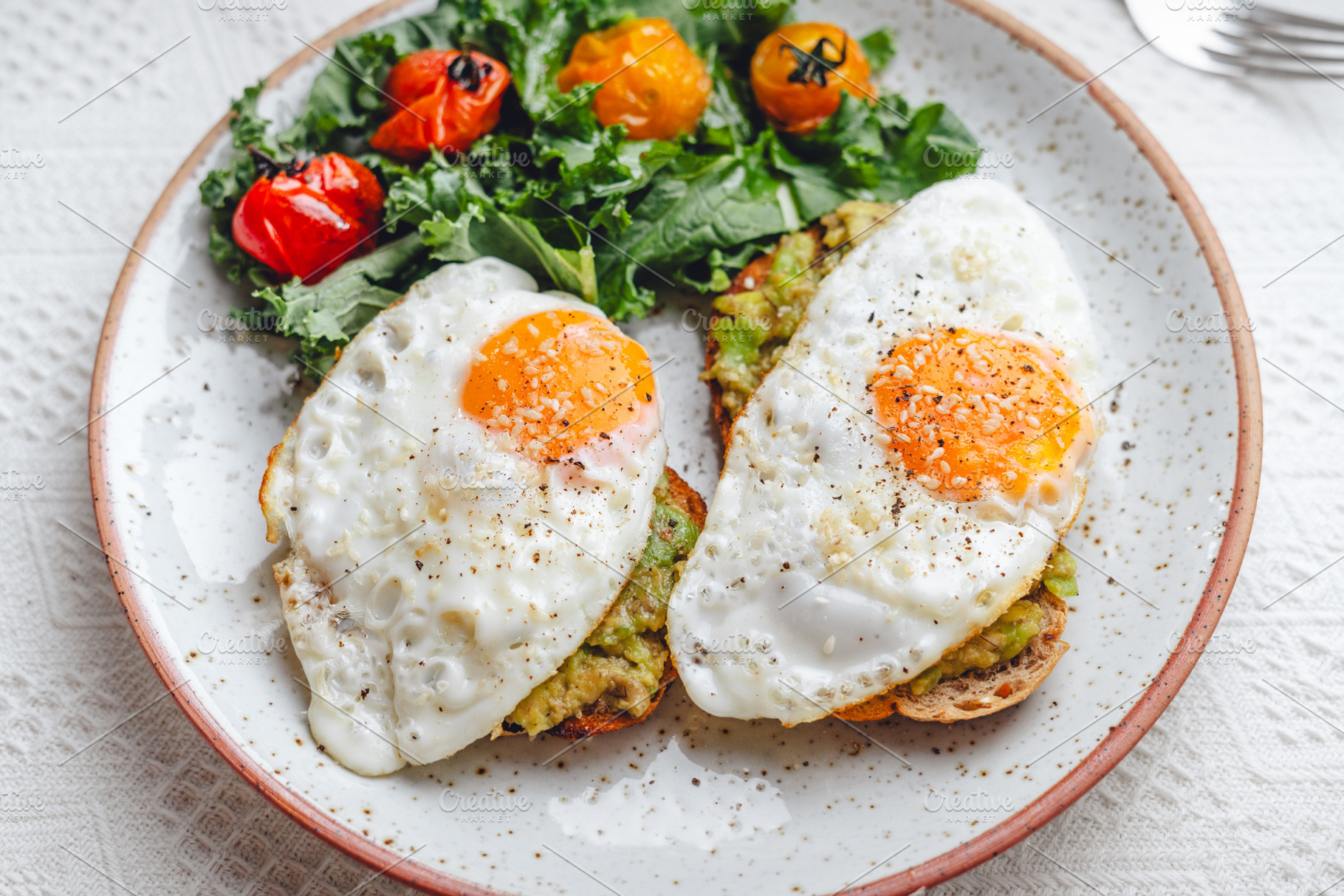 breakfast fried egg avocado toast, a Photo by Art Rachen
