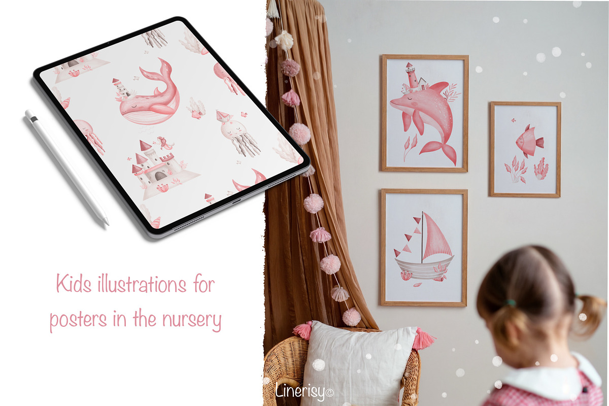 Mermaid- baby collection, an Animal Illustration by Linerisyart (Photo 3 of 12)
