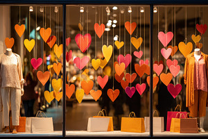 Romantic storefront display with heart decorations, a Holiday Photo by AlyaAnd