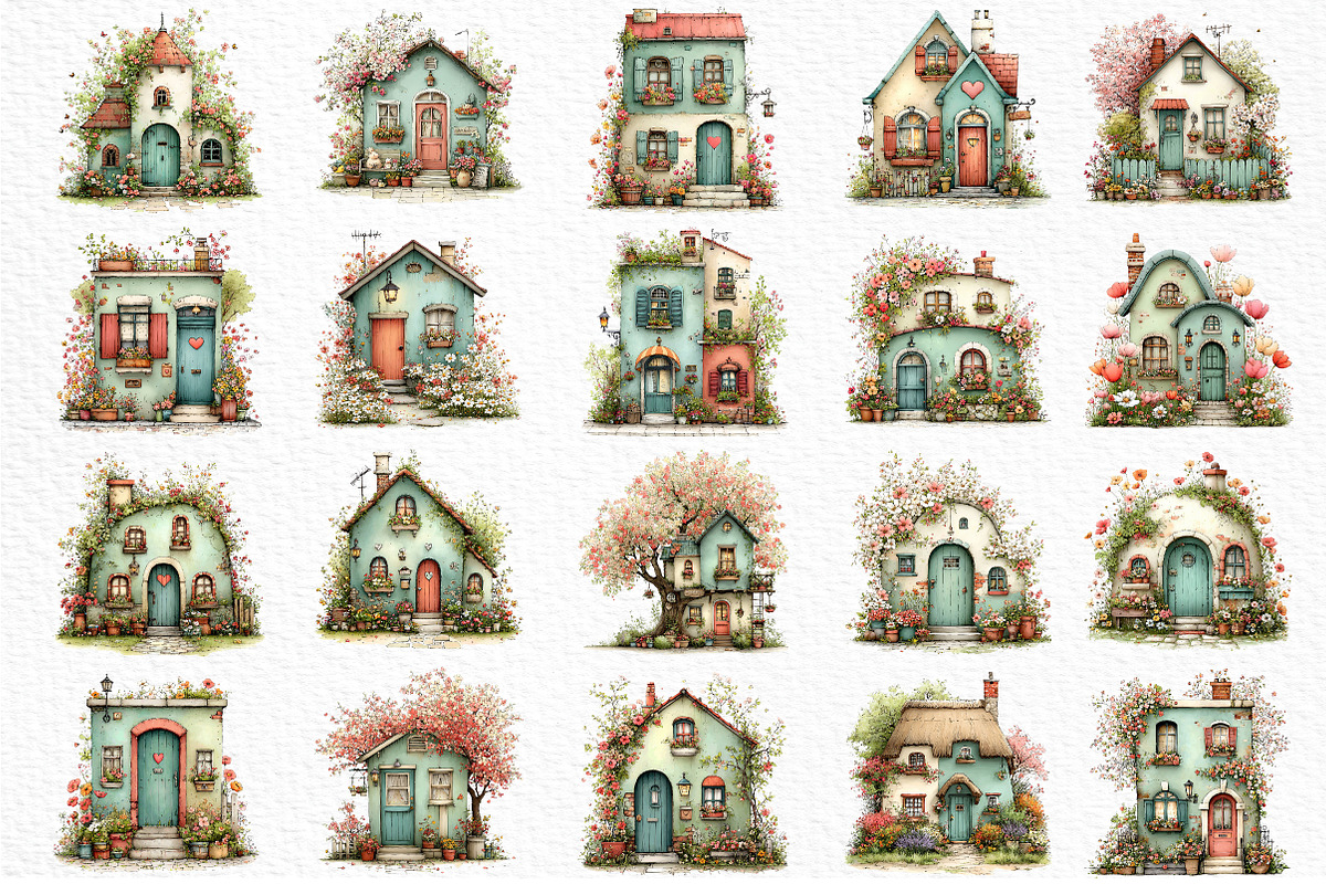 Whimsical Spring House Clipart, an Illustration by Craft Nest (Photo 3 of 11)