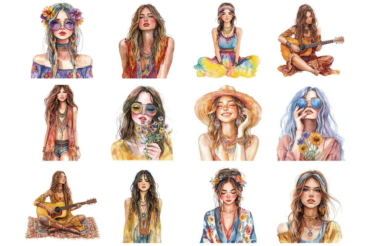 Hippie Girl Clipart, an Illustration by Design Market (Photo 3 of 4)