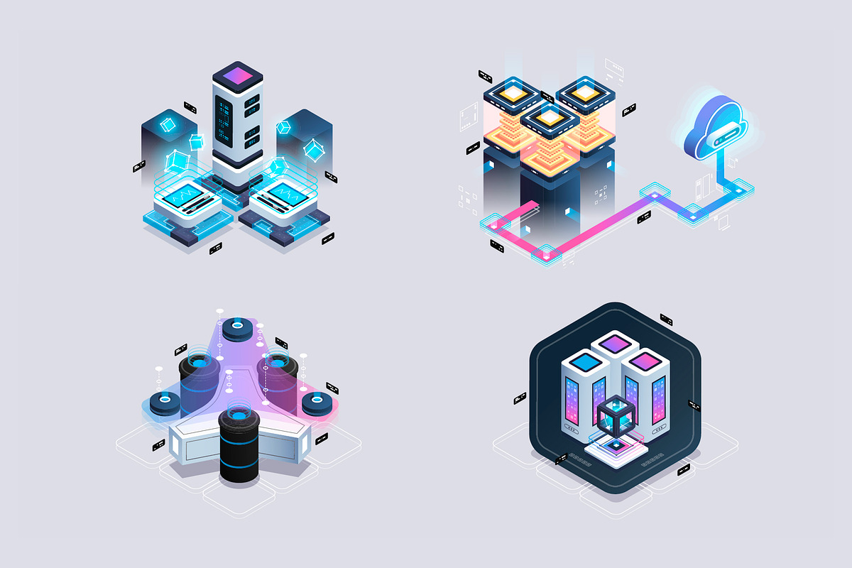 Set isometric illustrations for web., a Technology Illustration by Andrew_Derr (Photo 1 of 5)