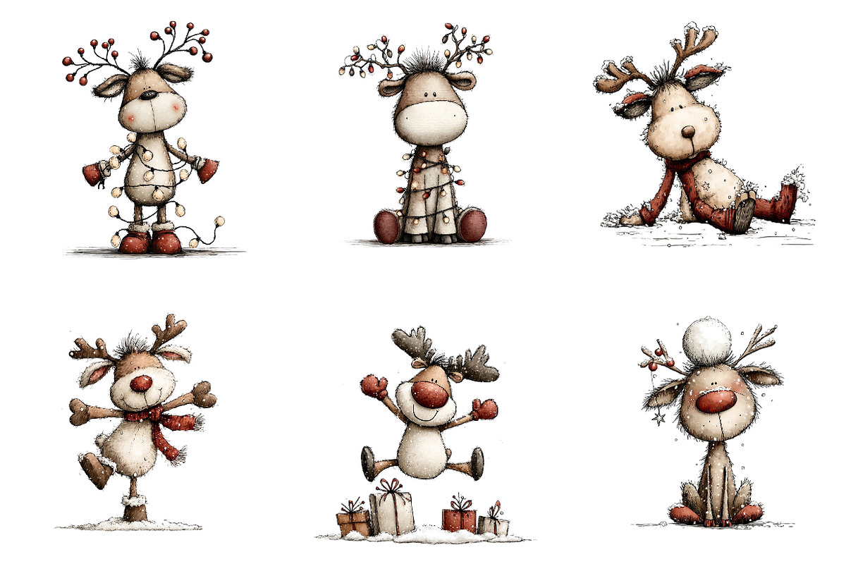 Quirky Reindeer Clip Art, an Illustration by CreationArt (Photo 5 of 5)