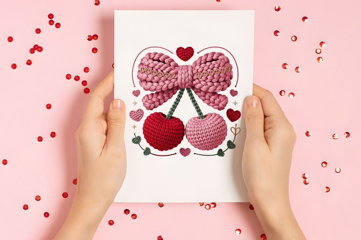 Crochet Valentines Day Cherry PNG, an Illustration by CraftArtStudio (Photo 3 of 4)