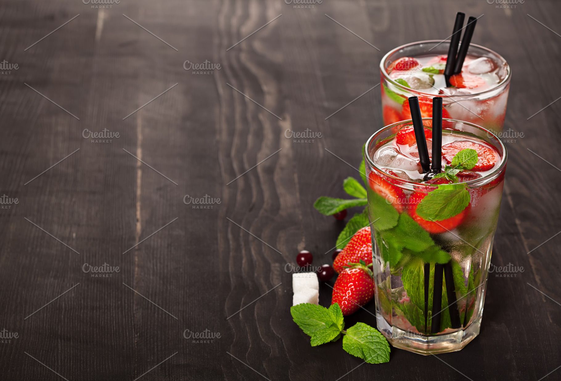 Strawberry mojito summer cocktail drink featuring alcohol, background, and