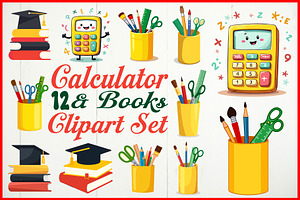Calculator & Books Clipart Set, an Object Graphic by yasushie