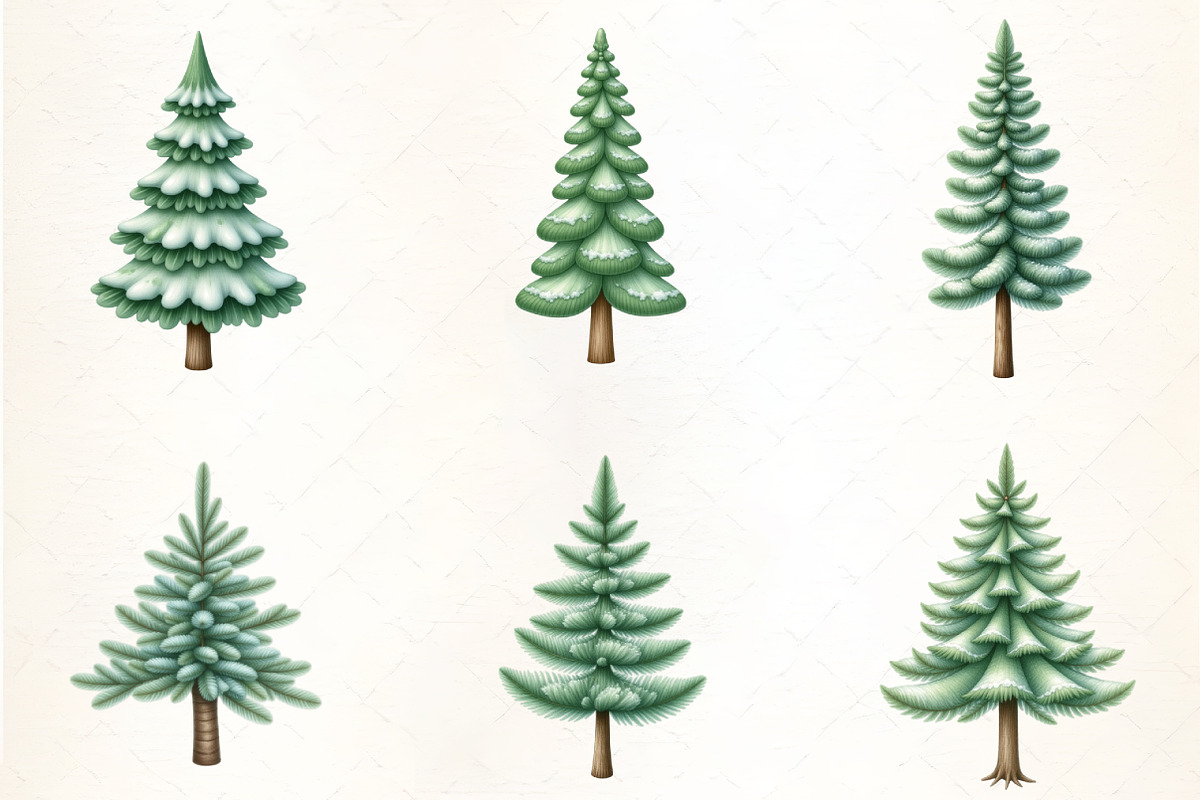 Watercolor Pine Tree with Snow Clipa, an Illustration by CrexoraLab (Photo 2 of 5)