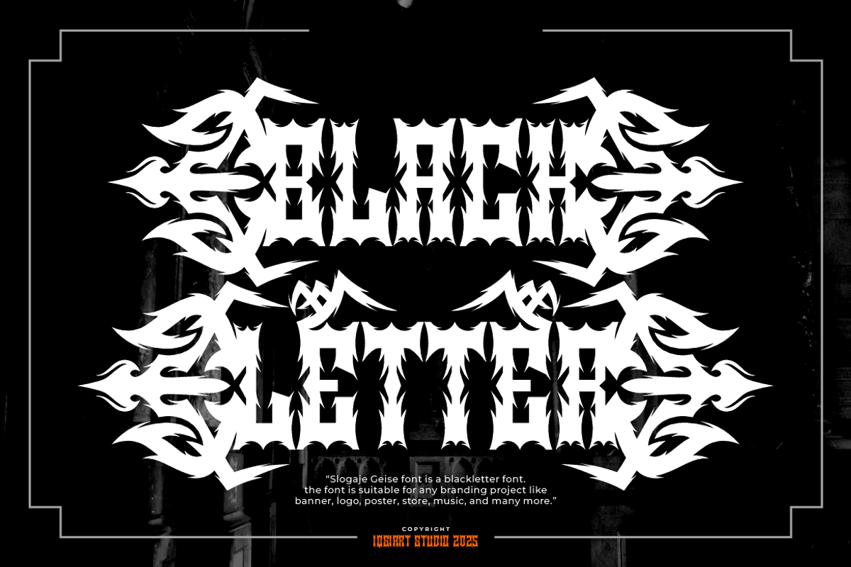 Slogaje Geise - Blackletter Font, a Blackletter Font by Iqsiart Studio (Photo 6 of 11)