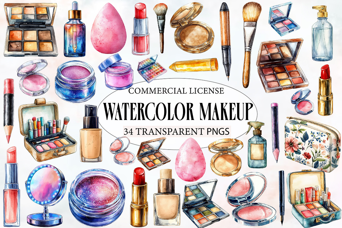 Watercolor Makeup Clipart, an Illustration by Designworld (Photo 1 of 5)
