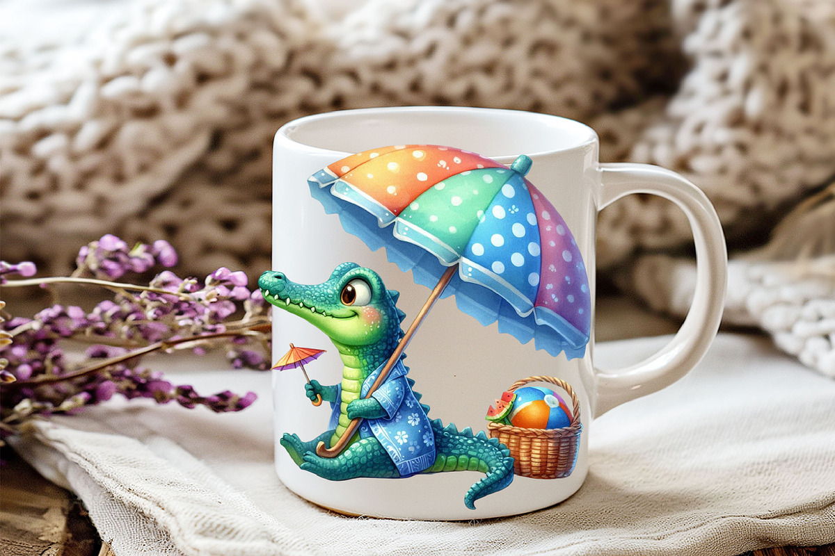 Summer Crocodile Character Clipart, an Illustration by Watercolor design (Photo 4 of 5)