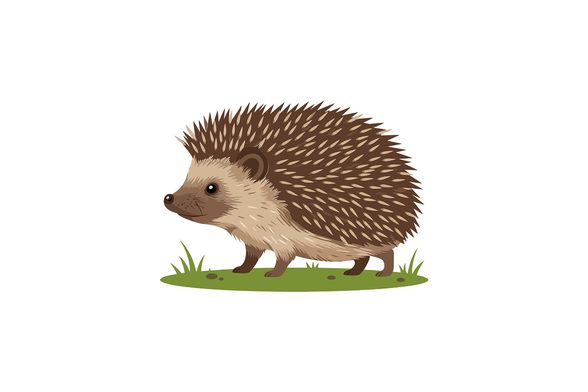 Cute hedgehog walking on green grass, an Illustration by designvectx