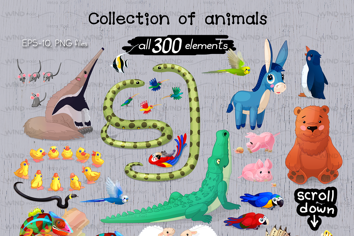 vector set Happy Animals, an Animal Illustration by WINDmade (Photo 2 of 12)