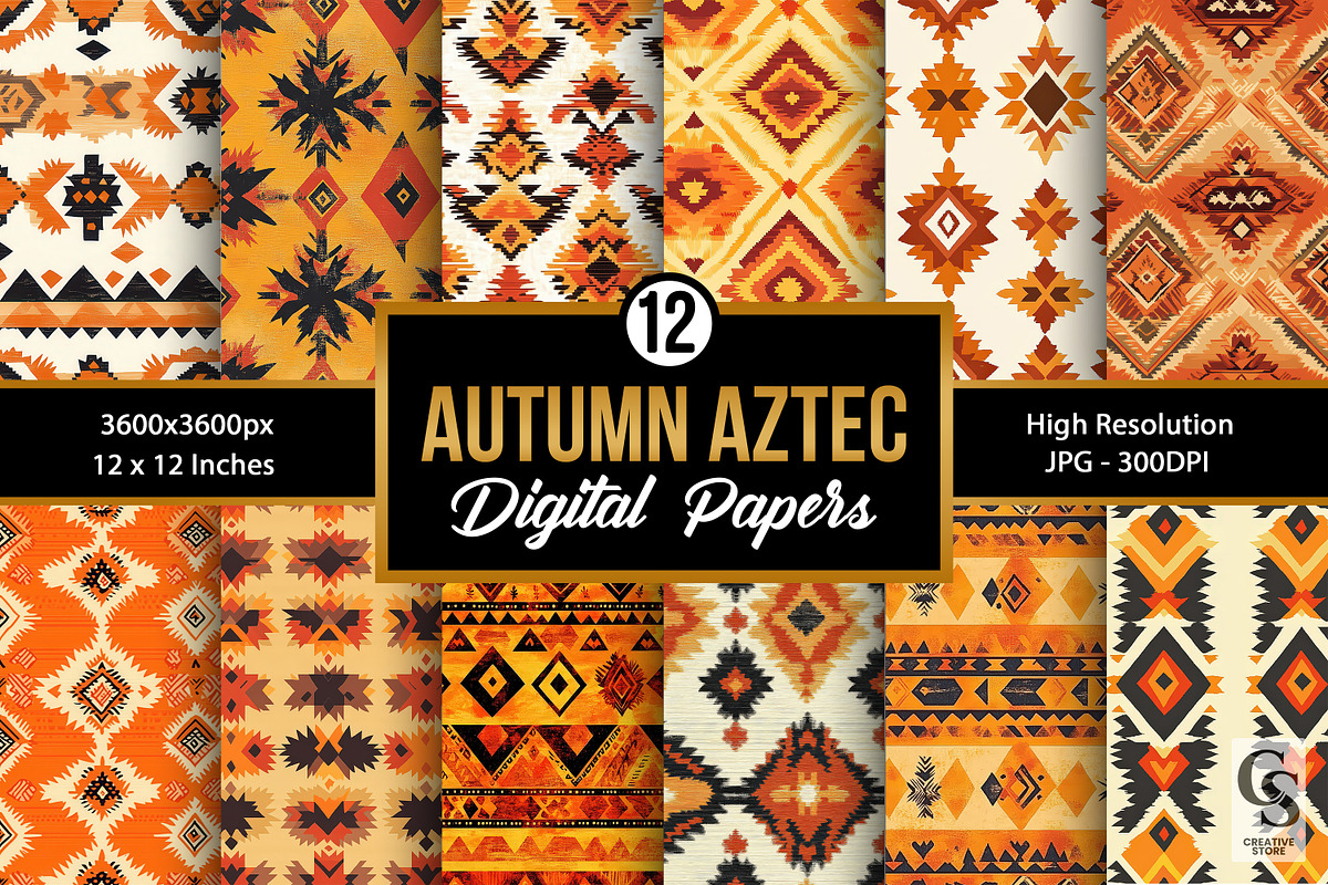 Fall Aztec Pattern Digital Papers, a Pattern Graphic by Creative Store (Photo 1 of 5)