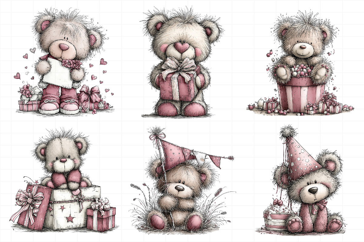 Whimsical Birthday Teddy Bear Clipar, an Illustration by Daily.Designs (Photo 5 of 8)