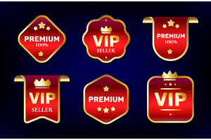 Red vip labels set with golden frame, an Object Illustration by art PVP - market