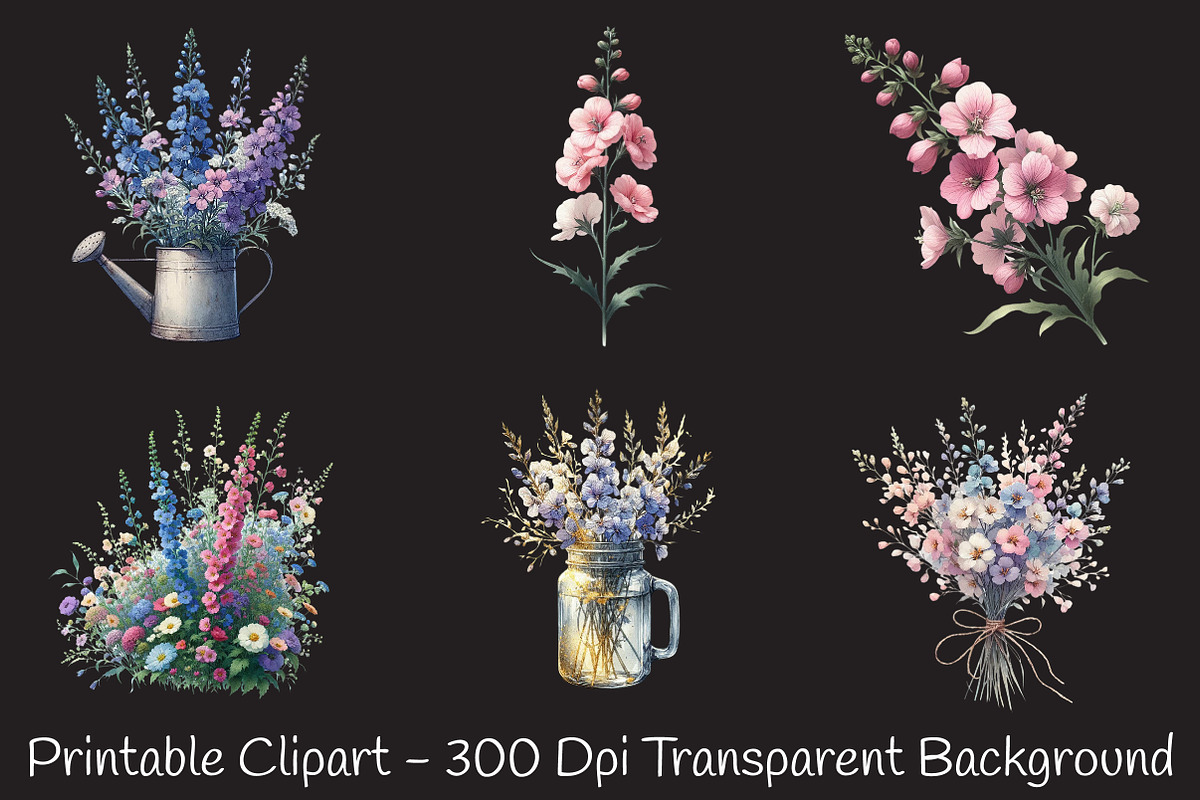 Larkspur Flower Watercolor Cliparts, an Illustration by RobertsArt (Photo 6 of 7)