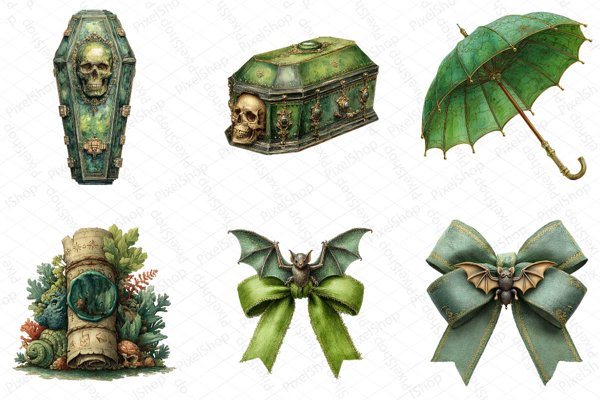 Antique Green Halloween Clipart, an Illustration by DreamPrint404 (Photo 2 of 5)