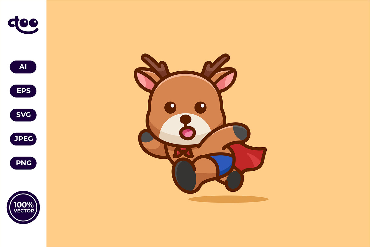 Simple Running Deer Superhero, an Animal Illustration by Satisfactoons (Photo 3 of 3)