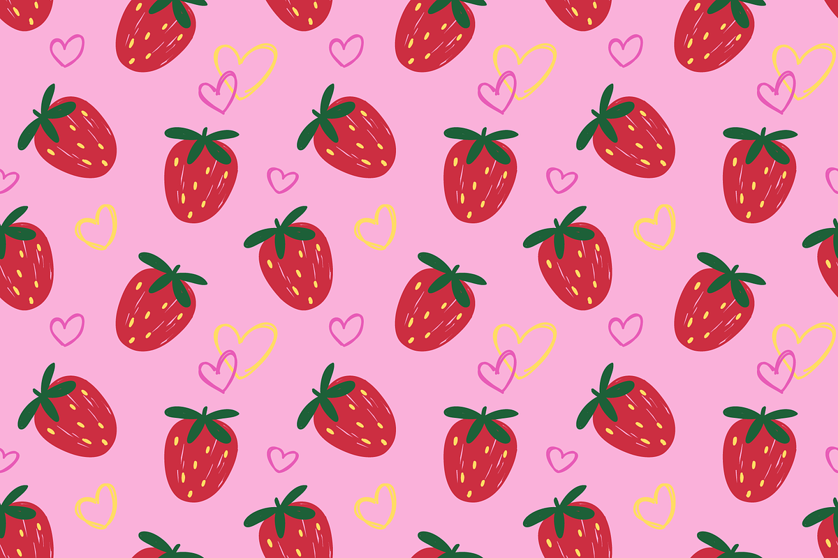 Strawberries and hearts pattern, an Illustration by Cmeree (Photo 2 of 3)