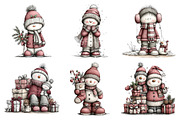 Cute Santa Snowman Christmas Clipart, a Seasonal Illustration by Creative Art (Thumbnail 5 of 7)