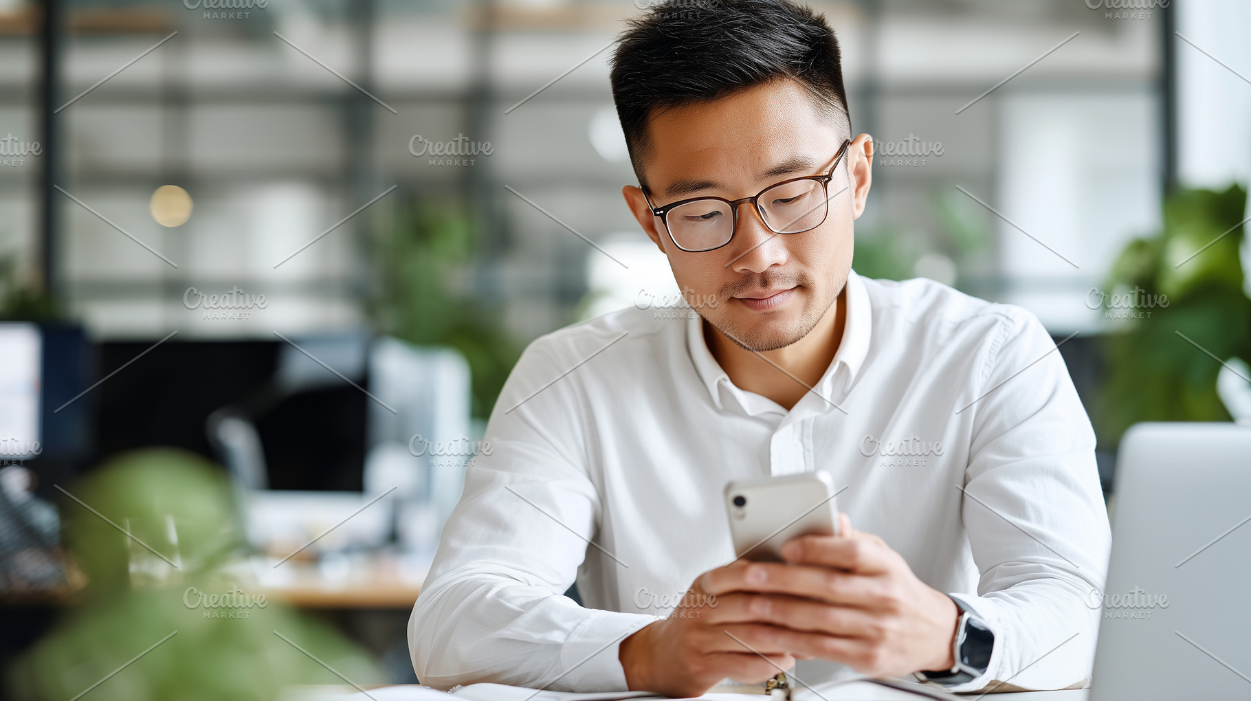 Asian man with glasses and white, a Business Photo by MistyDay