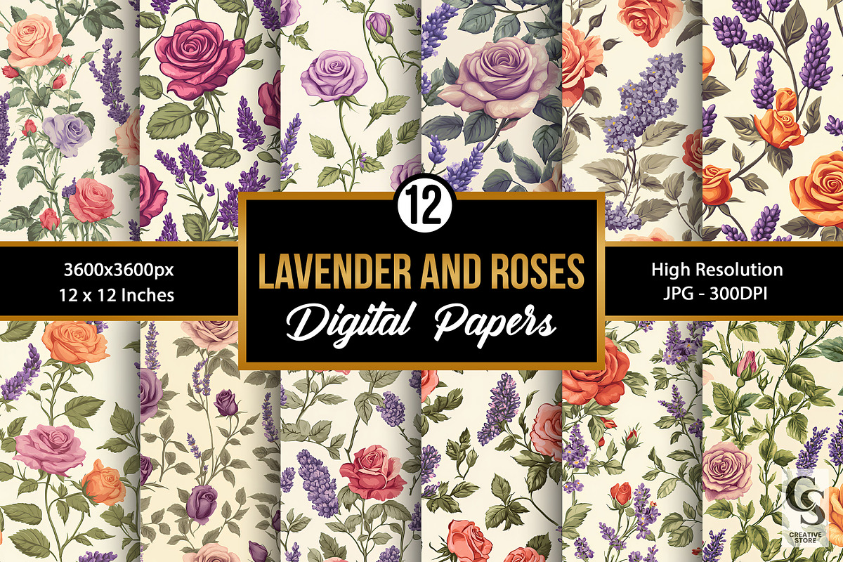 Lavender and Roses Floral Patterns, a Pattern Graphic by Creative Store (Photo 1 of 5)