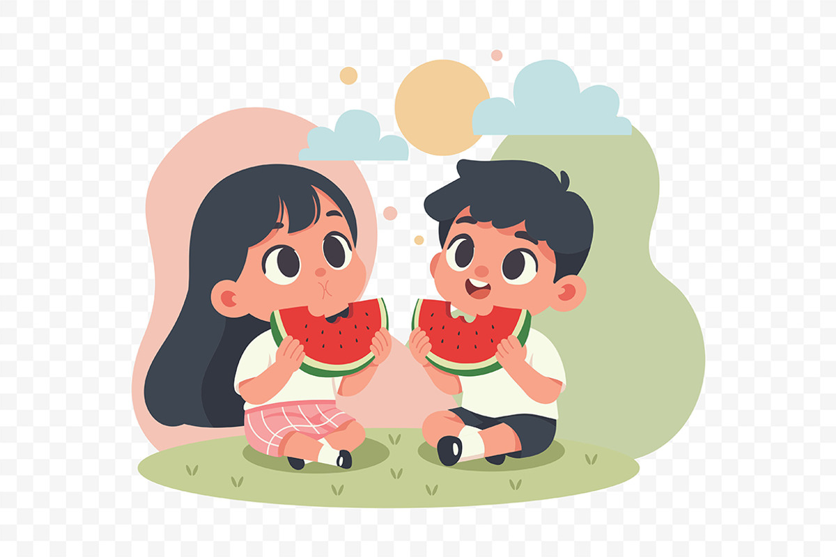 Boy and Girl Summer Watermelon Fun, a Person Illustration by Partikusi Design (Photo 3 of 3)