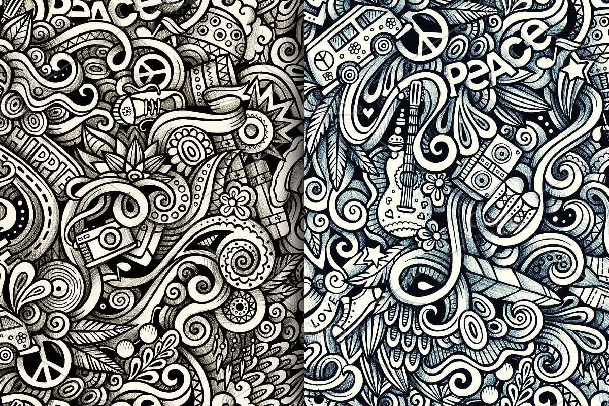 Hippie Graphic Doodles Patterns, a Pattern Graphic by BALABOLKA (Photo 4 of 6)