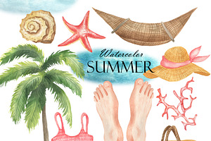 Watercolor Summer Travel Clipart