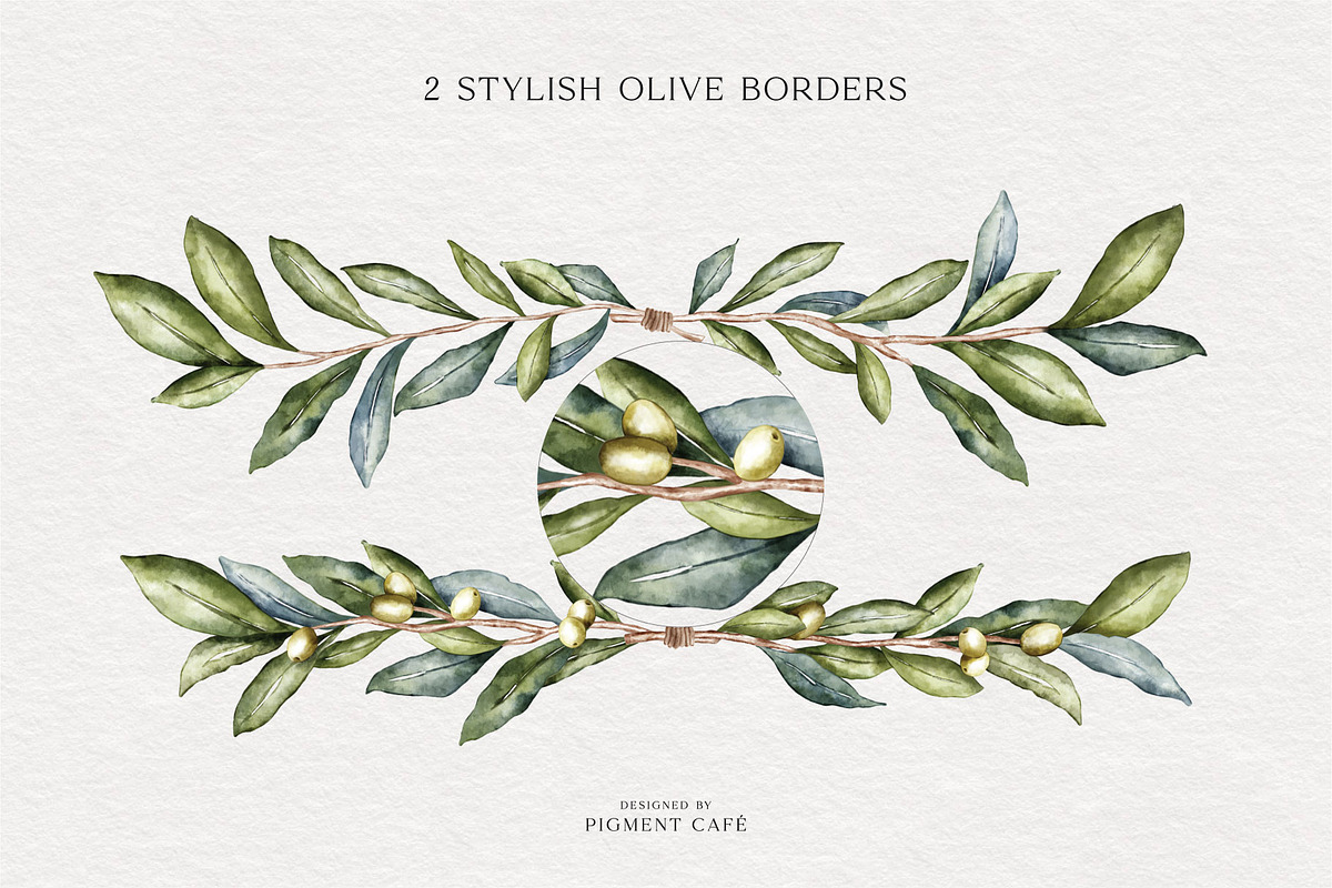 Watercolor Olive Branches & Wreaths, a Decorative Illustration by Pigment Café (Photo 4 of 8)