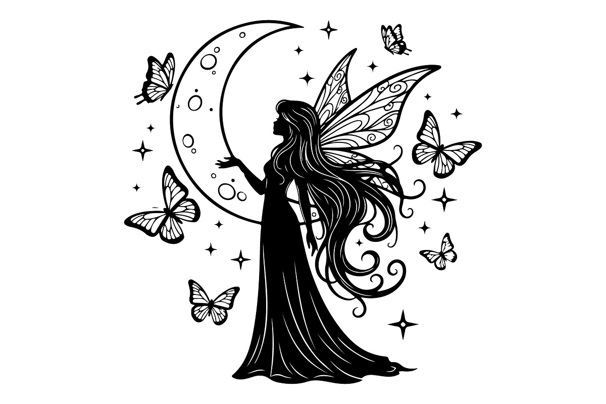 Fairy Moon Butterfly Silhouette, an Object Illustration by Gaye Art (Photo 4 of 31)