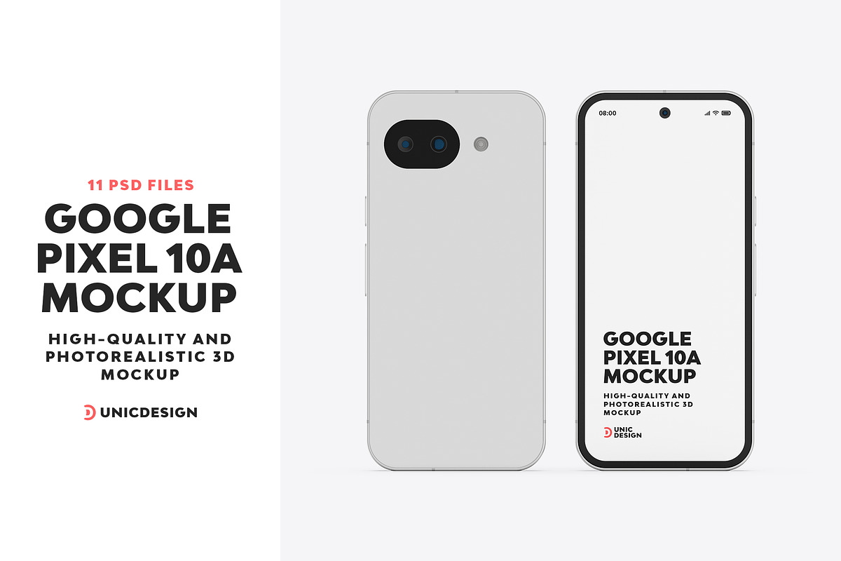 Google Pixel 10a Mockup, an Android Mockup by UnicDesign (Photo 1 of 12)